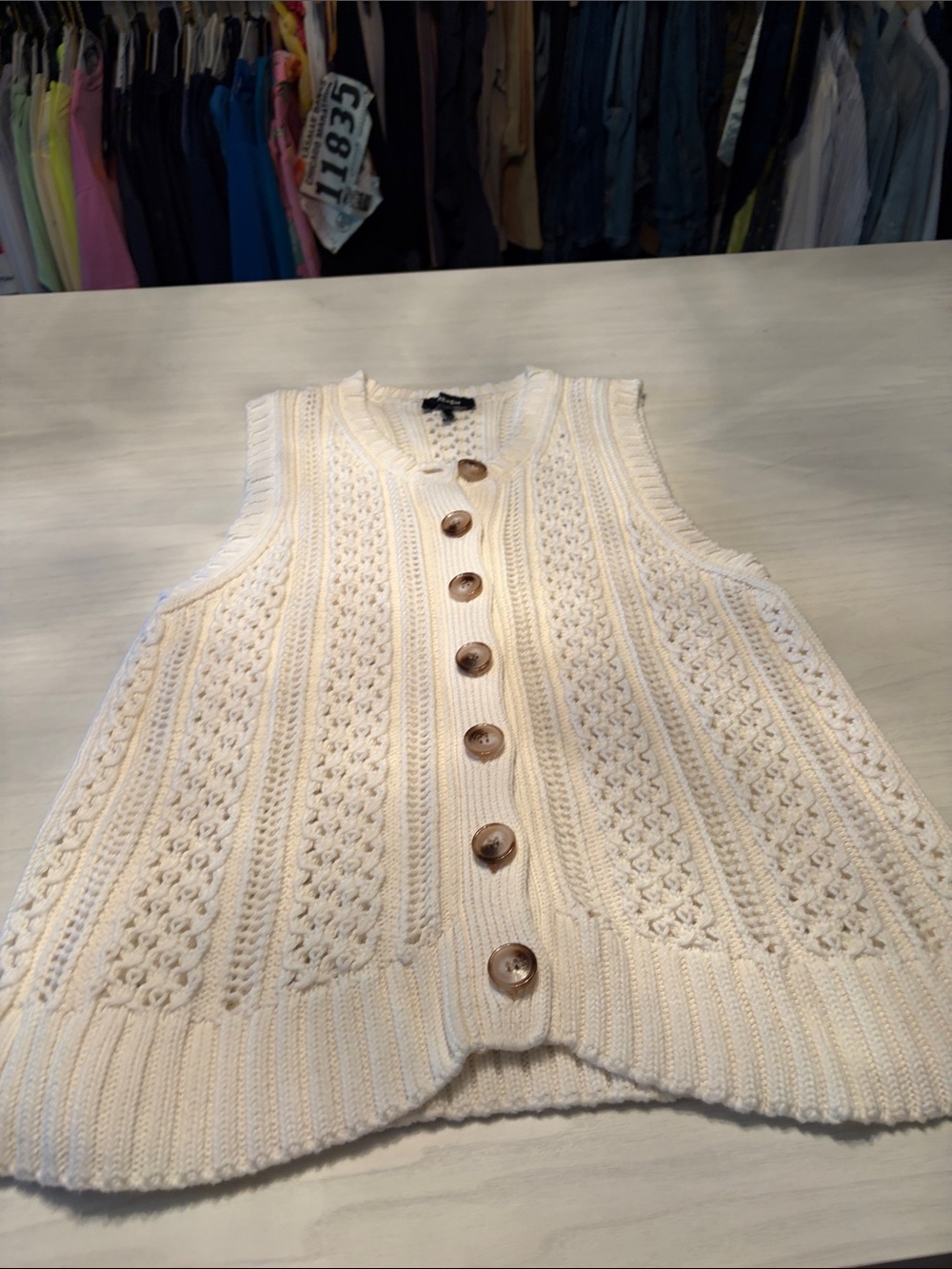 ME+EM Sleeveless Cotton Open Stitch Vest